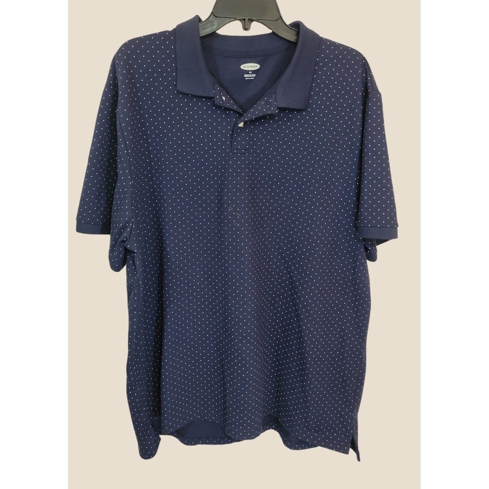 NWT Old Navy Polo Shirt Built-In Flex Go-Dry Pique Polka Dot XXL Navy Blue